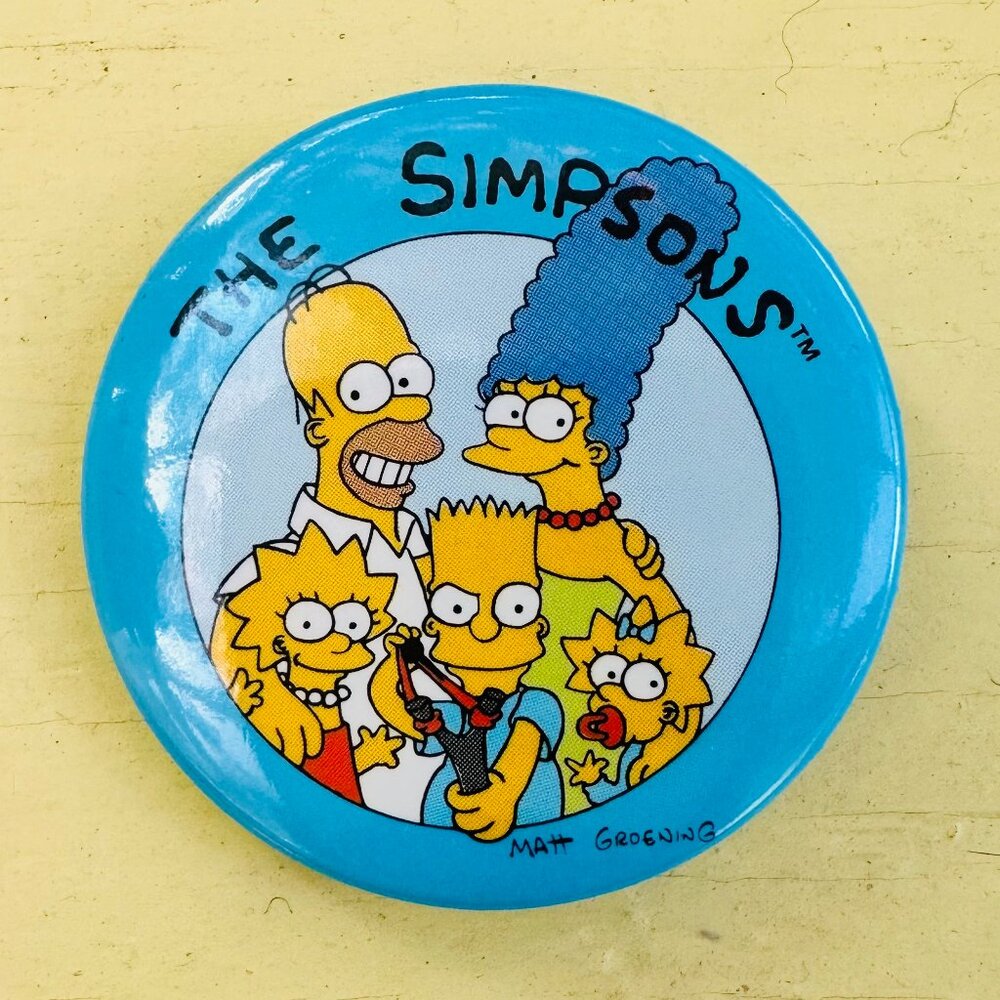 VVintage Simpsons Family Button Pin Bart Slingshot NOS 1990s